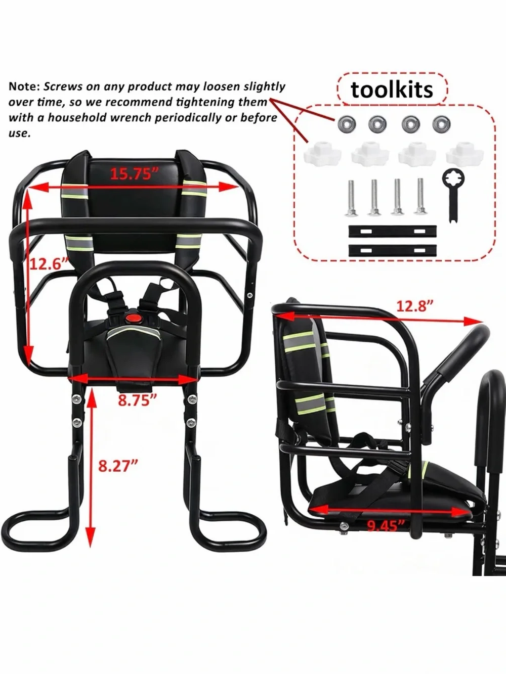 Heavy Duty Back Mount Kid👦🏻👧🏻Bike🚲Seat w Foam Seat Belt & Reflective Strip
